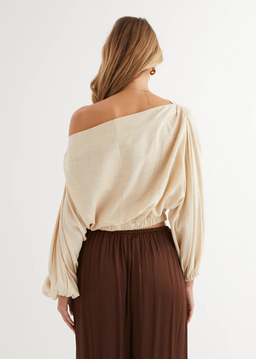 Marlowe Drop Shoulder Top - Natural - Image 17