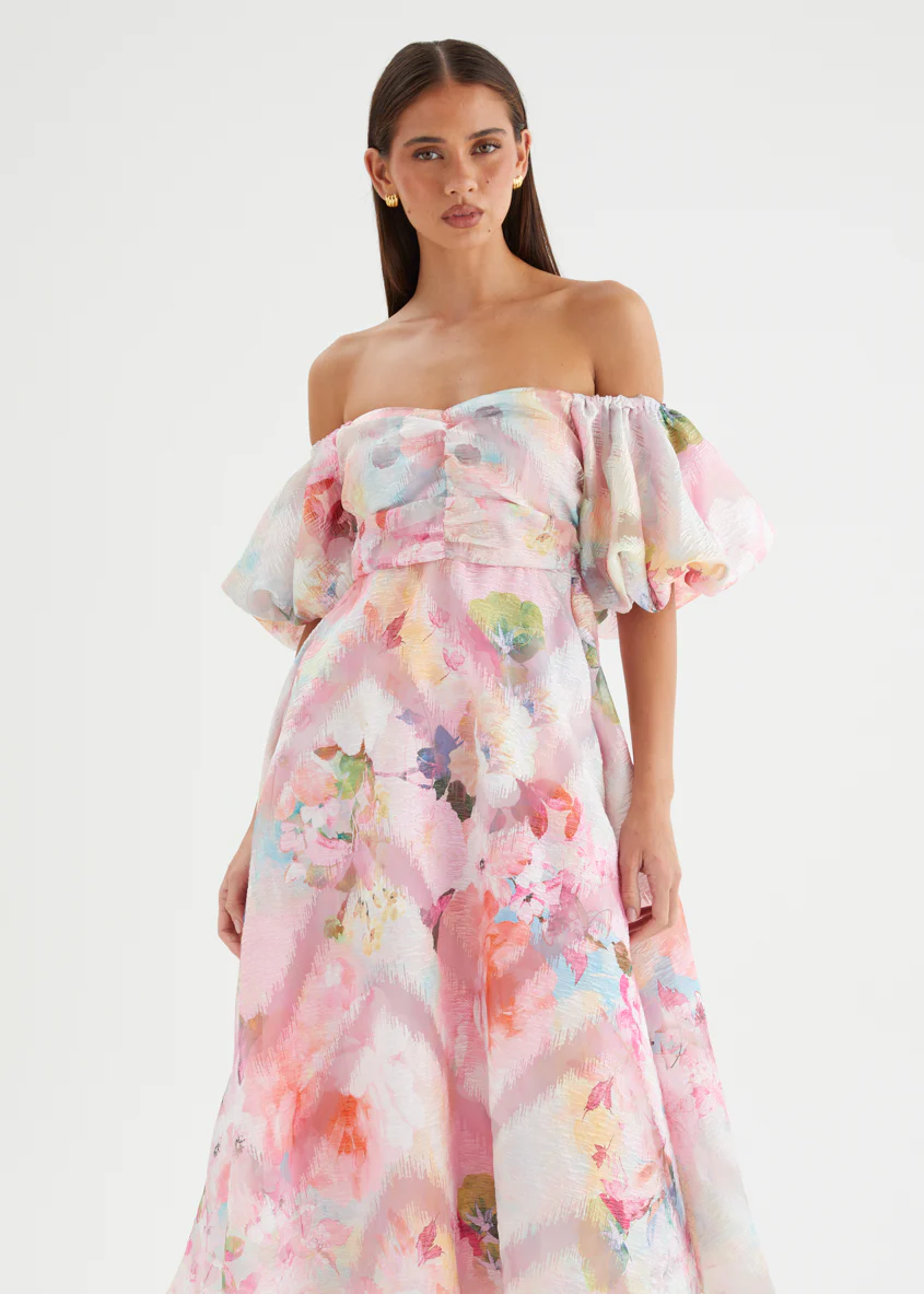 Massie Midi Dress - Pink Watercolour - Image 2