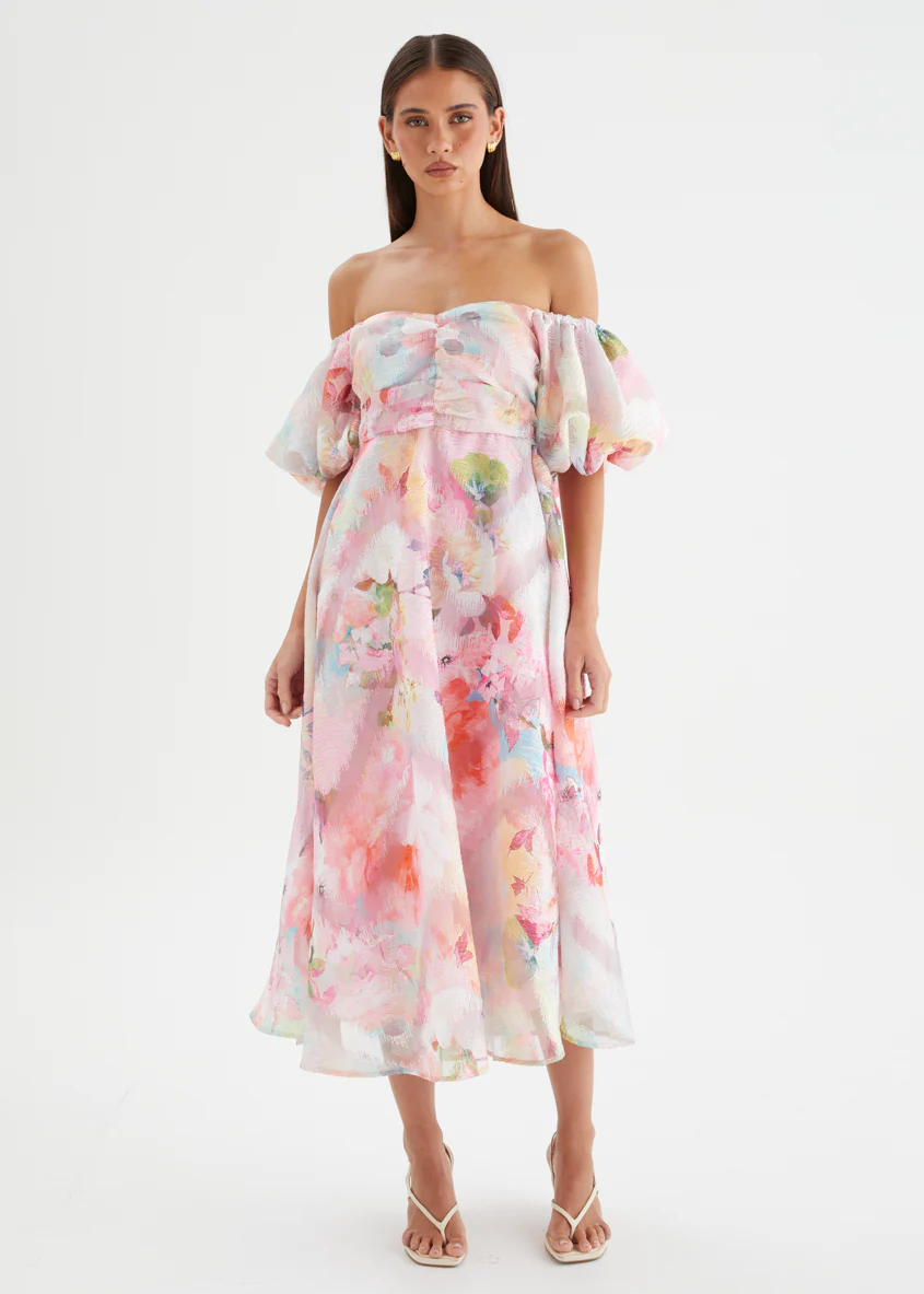 Massie Midi Dress - Pink Watercolour - Image 4