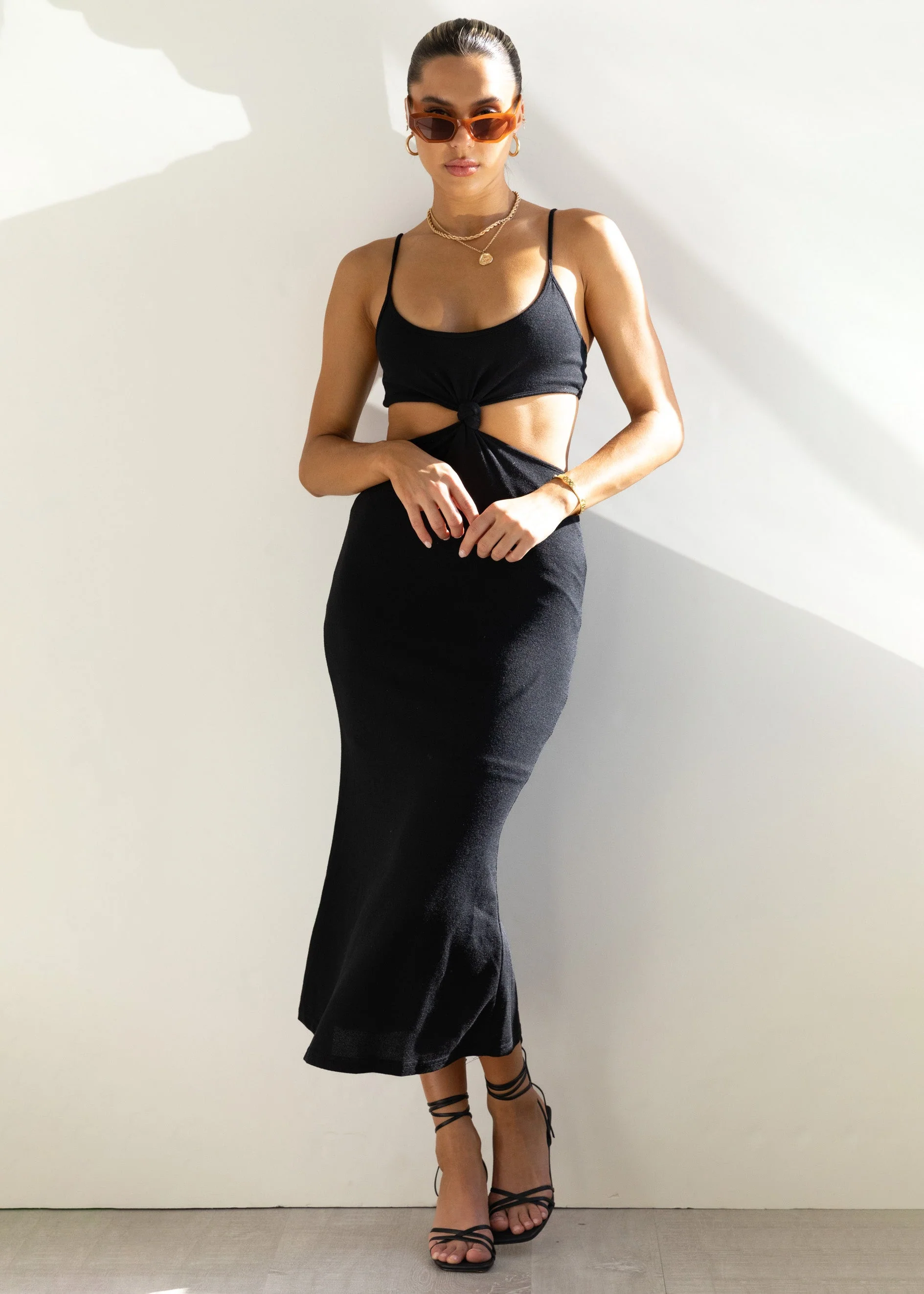 Matais Cut Out Knit Midi Dress - Black - Image 4