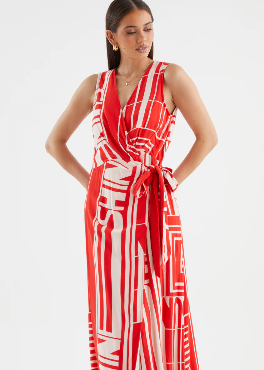 Matiyah Maxi Dress - Red Abstract - Image 2
