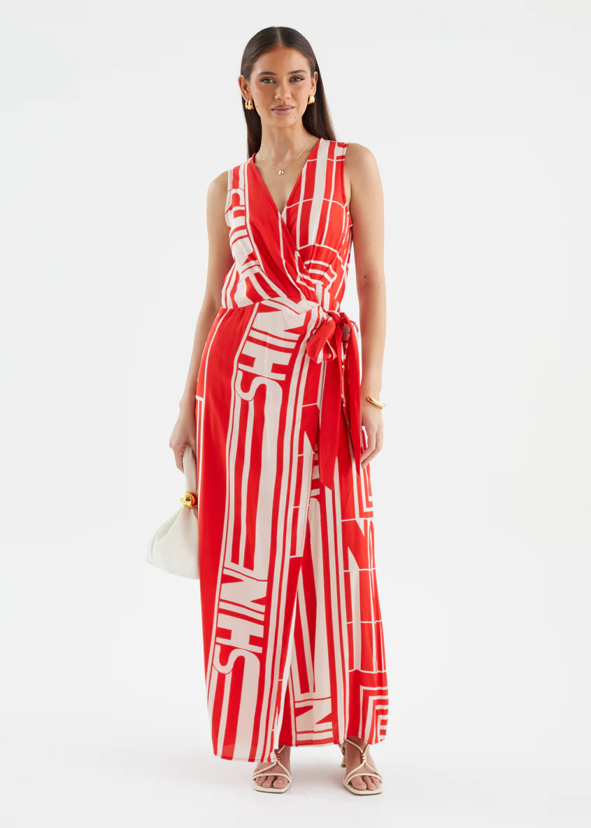 Matiyah Maxi Dress - Red Abstract - Image 3
