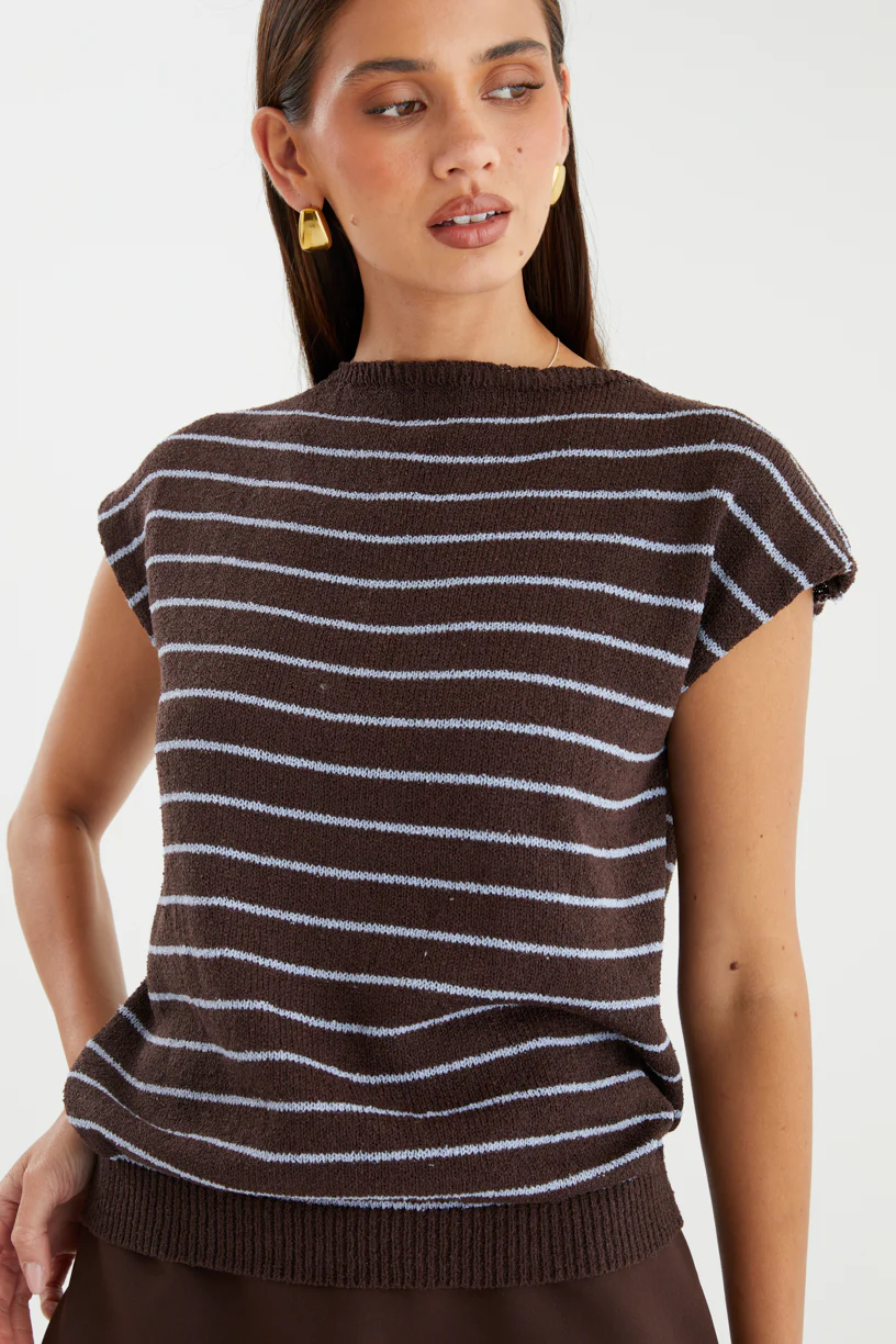 Micah Knit Top - Choc Blue Stripe - Image 10