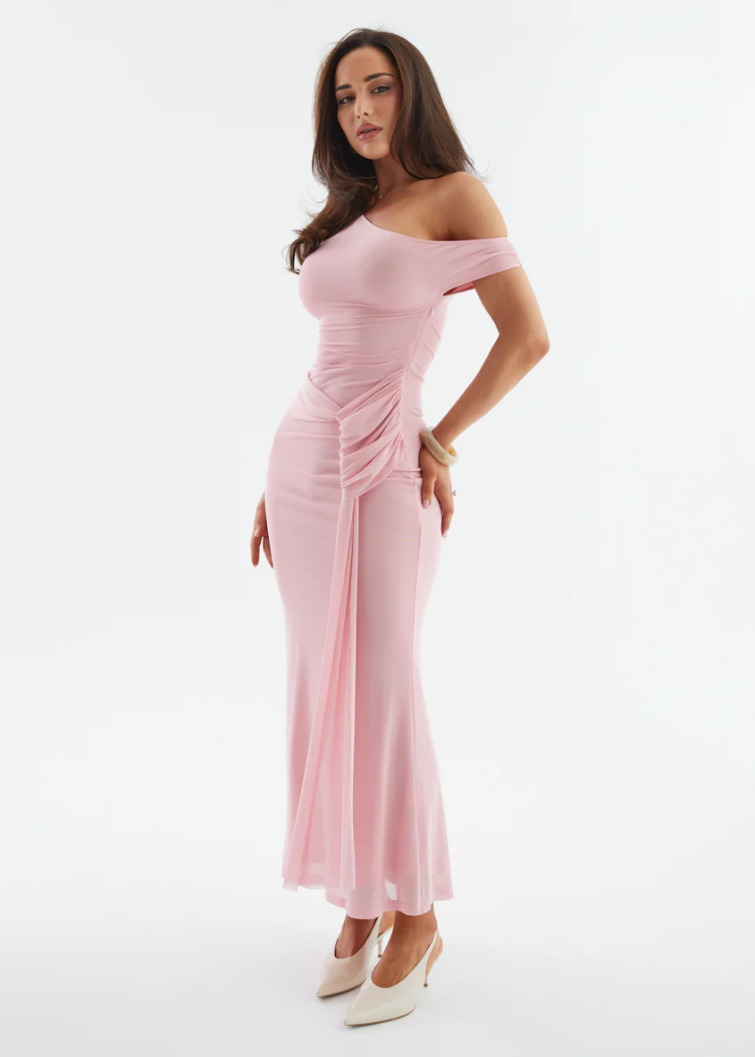 Monica Mesh Drop Shoulder Maxi Dress - Blush - Image 5