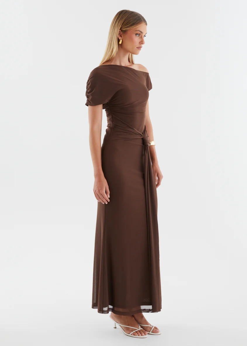 Monica Mesh Drop Shoulder Maxi Dress - Espresso - Image 7