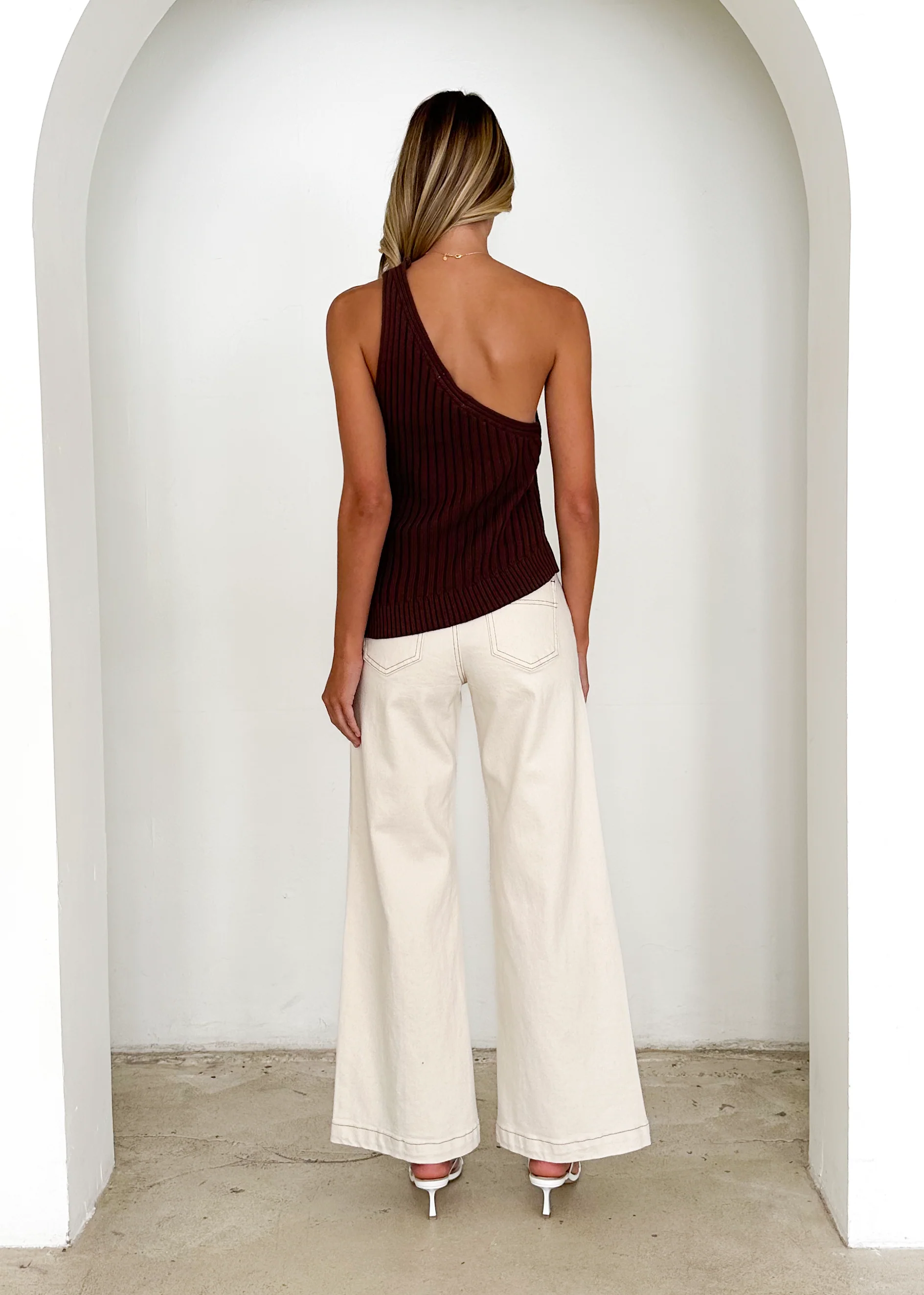 Natalee One Shoulder Knit Top - Chocolate - Image 24