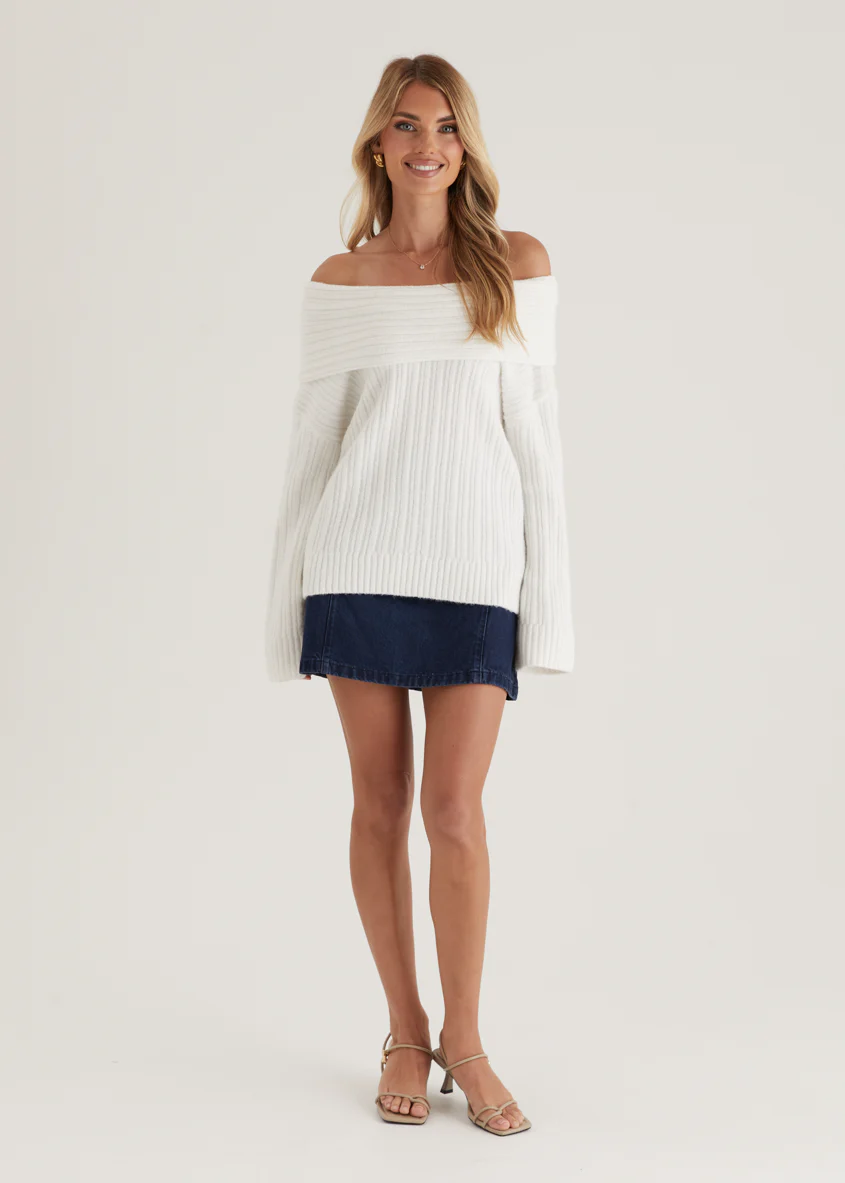 Natlie Off Shoulder Sweater - Off White - Image 5