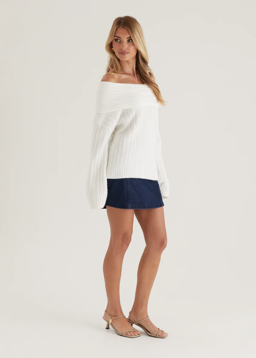 Natlie Off Shoulder Sweater - Off White - Image 8