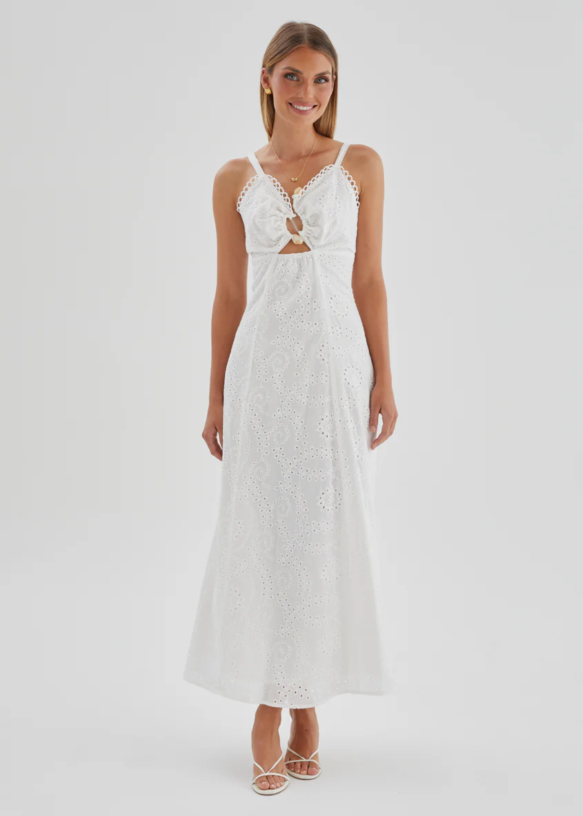 Naviti Midi Dress - White Anglaise