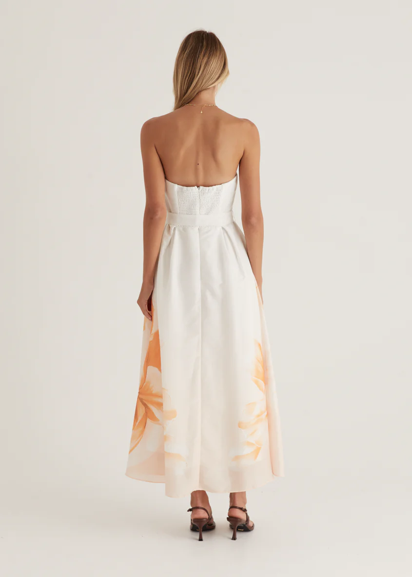 Naya Strapless Midi Dress - Peach Floral - Image 9