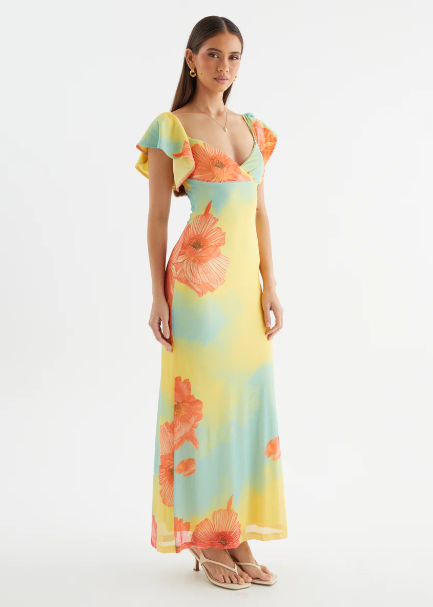 Neiko Mesh Maxi Dress - Coral Flowers - Image 7