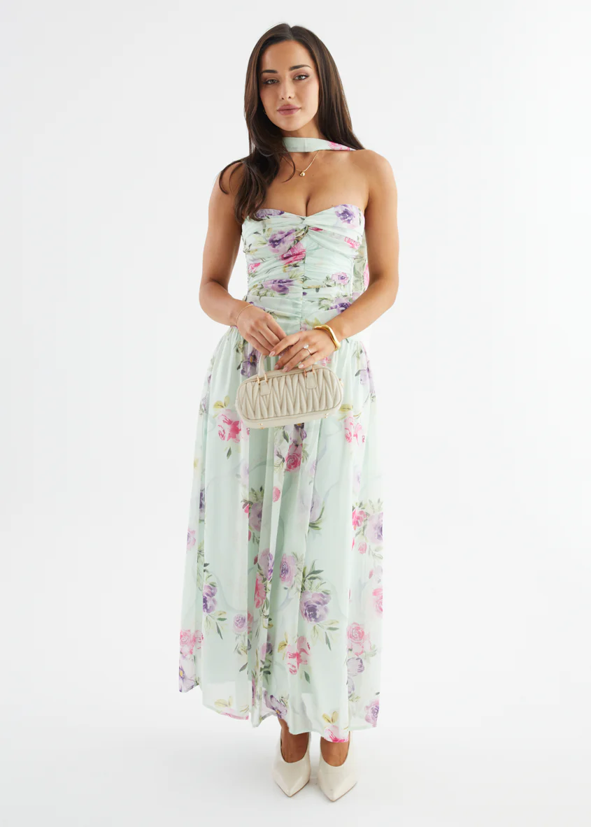 Nelai Strapless Maxi Dress - Mint Floral - Image 3