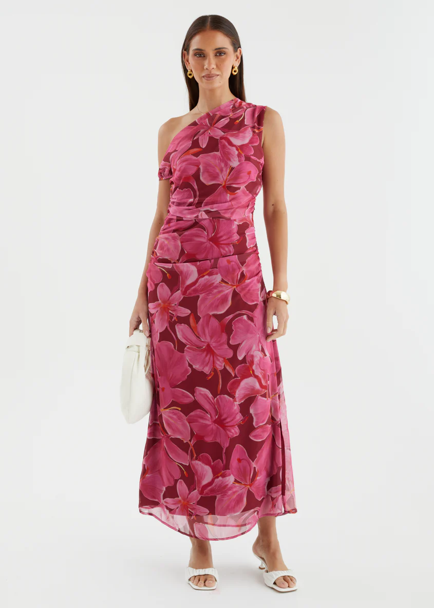 Nila Drop Shoulder Midi Dress - Burgundy Floral - Image 3