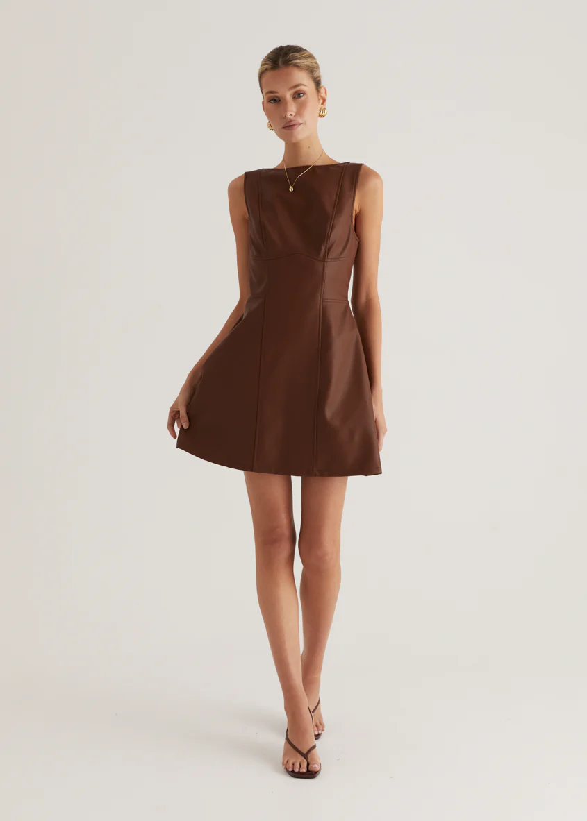 Nirvana PU Dress - Brown - Image 16
