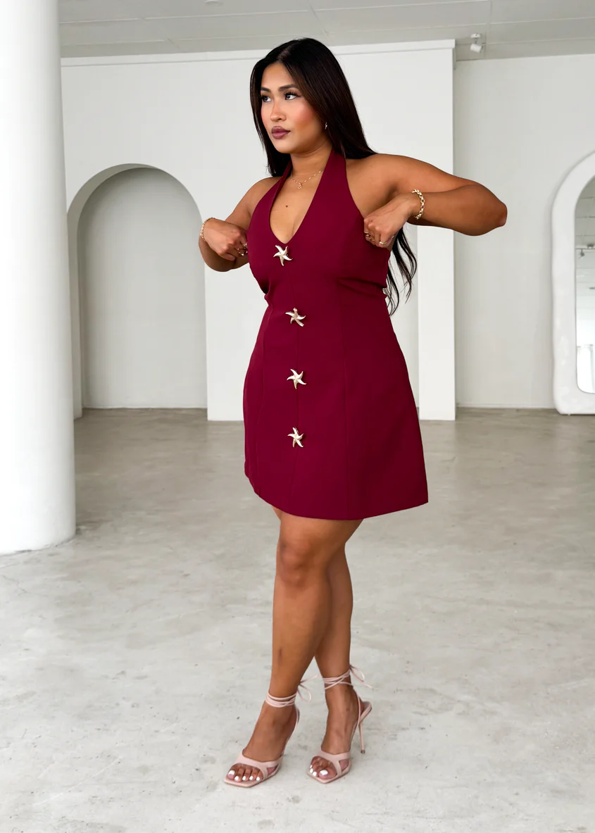 Oaklyn Halter Dress - Burgundy - Image 4