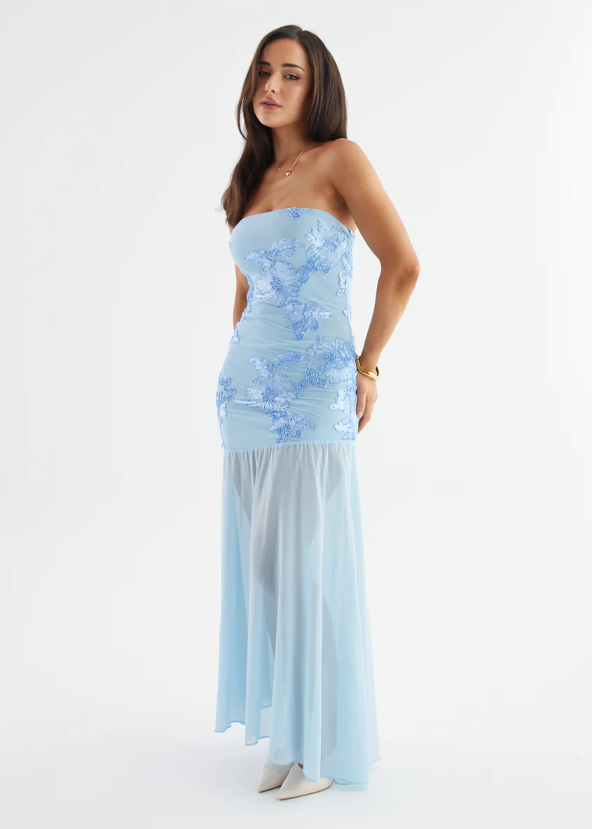 Prairie Strapless Maxi Dress - Blue - Image 17