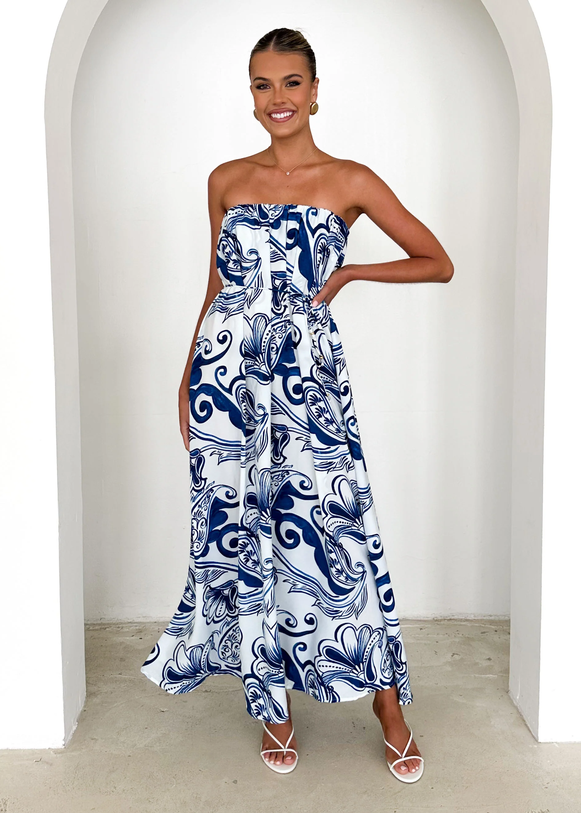 Rabiah Strapless Maxi Dress - Blue Paisley - Image 3