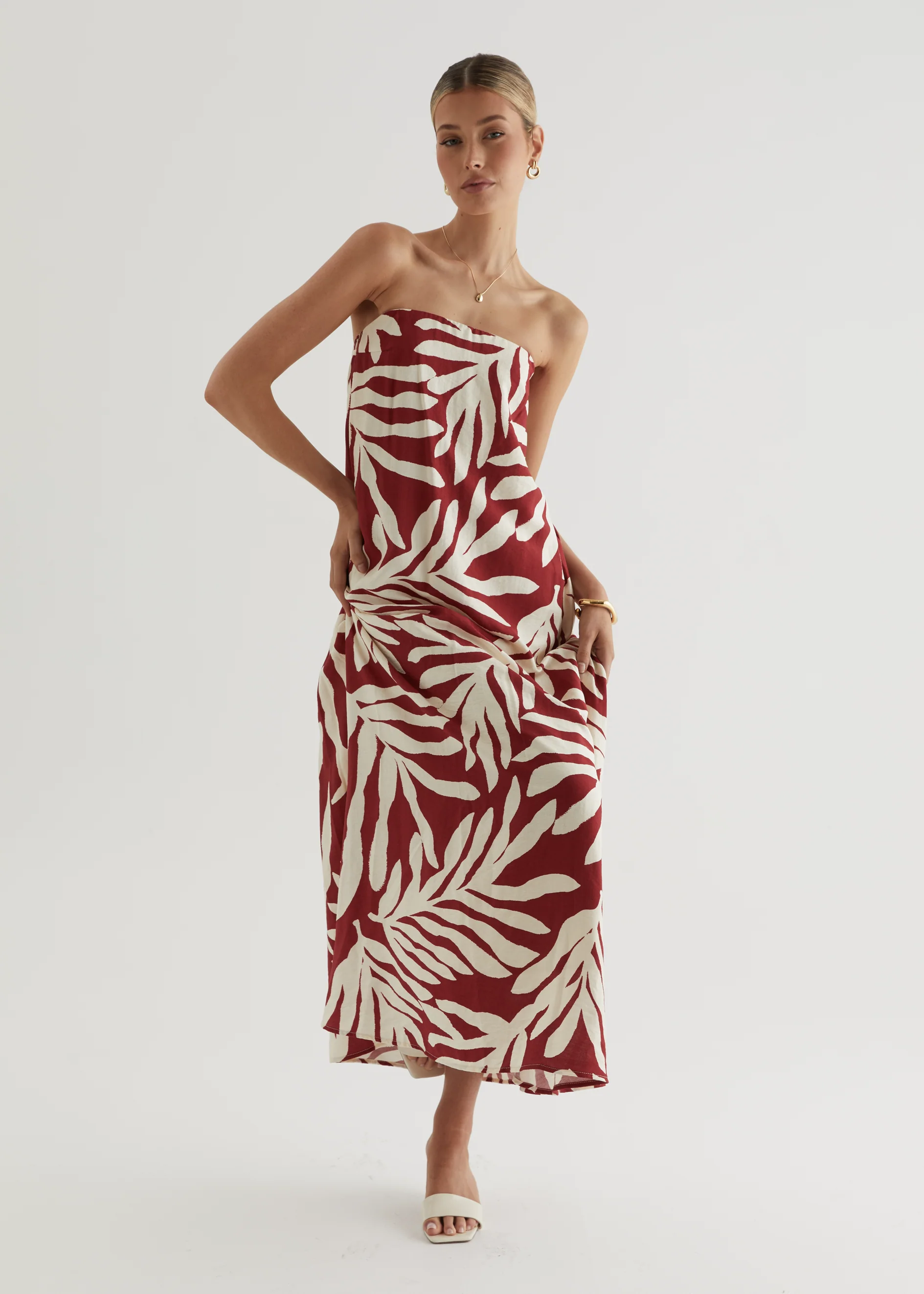 Remora Strapless Maxi Dress - Ruby Leaf - Image 15