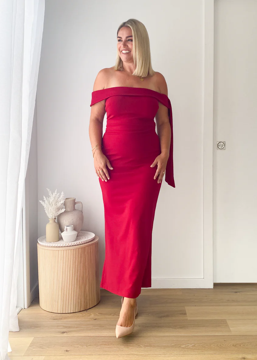Renia Off Shoulder Maxi Dress - Cherry - Image 6