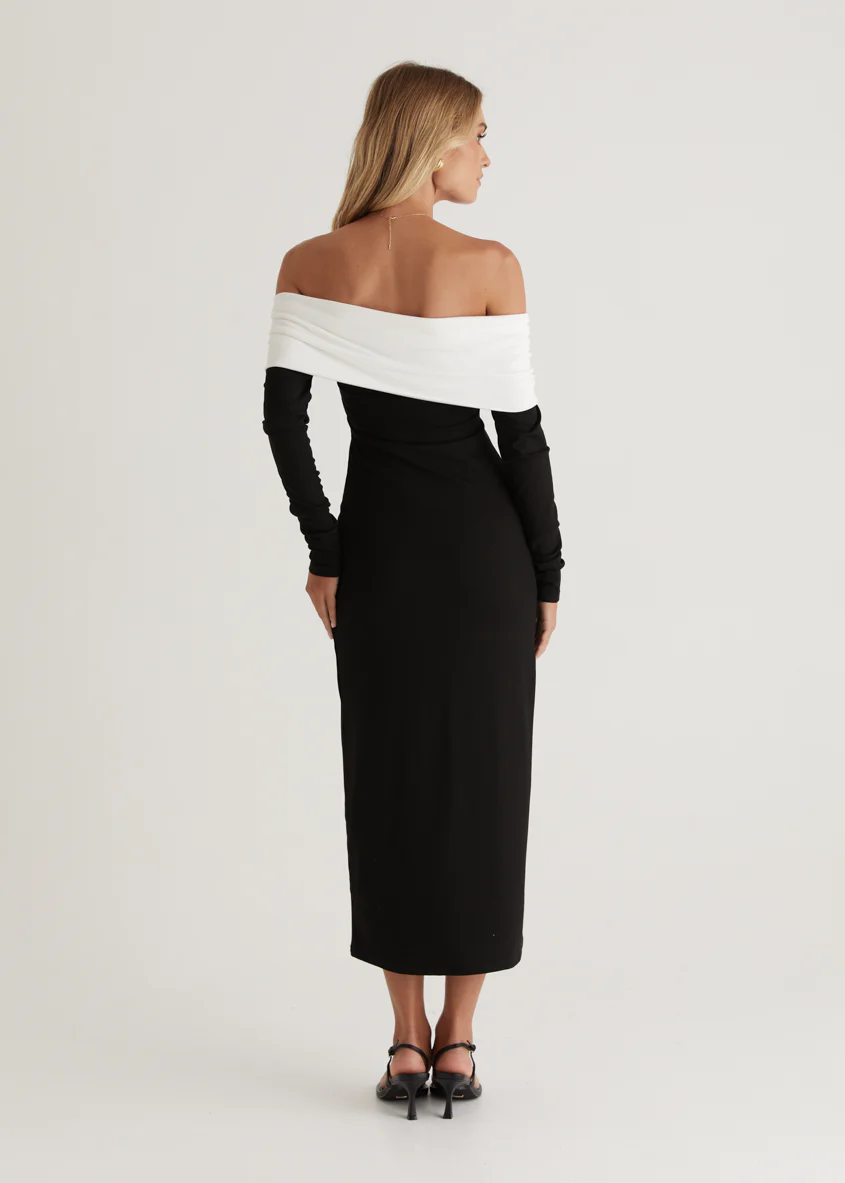 Revolver Off Shoulder Maxi Dress - Black Splice - Image 12