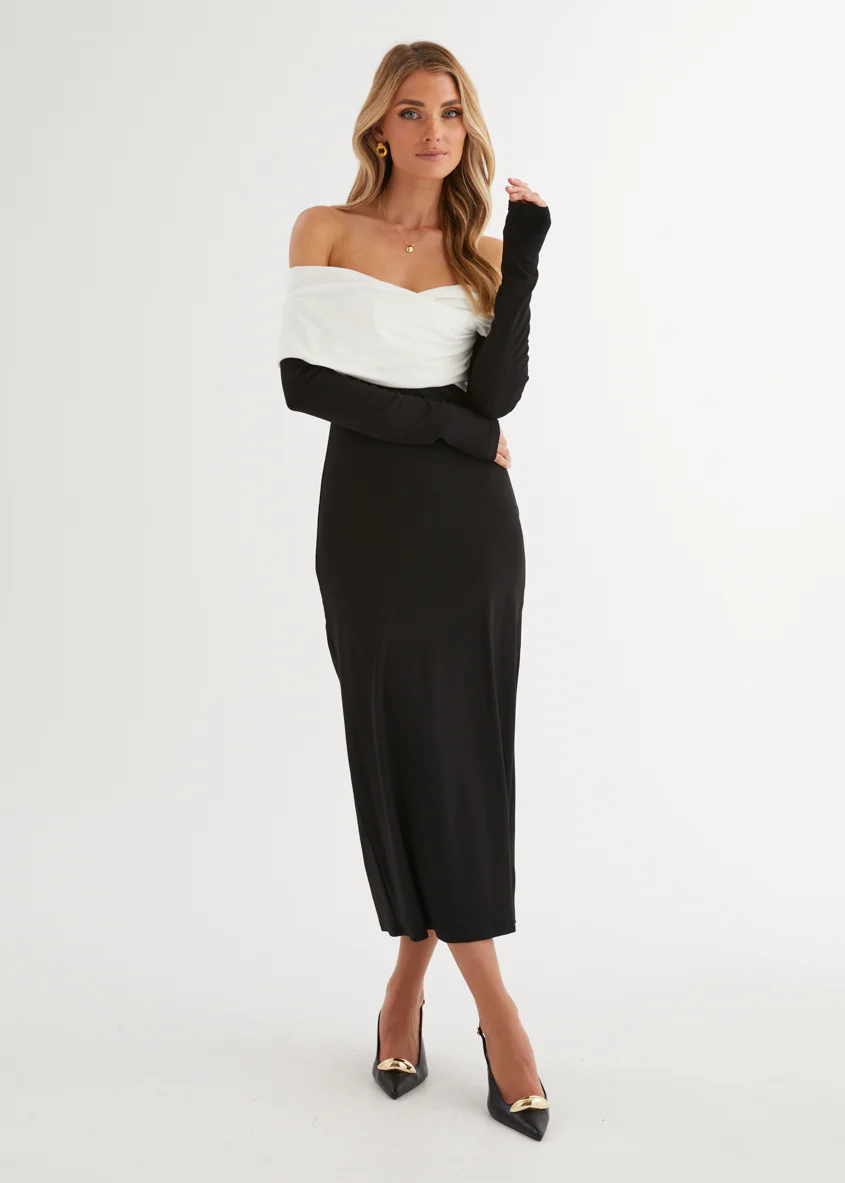 Revolver Off Shoulder Maxi Dress - Black Splice - Image 4