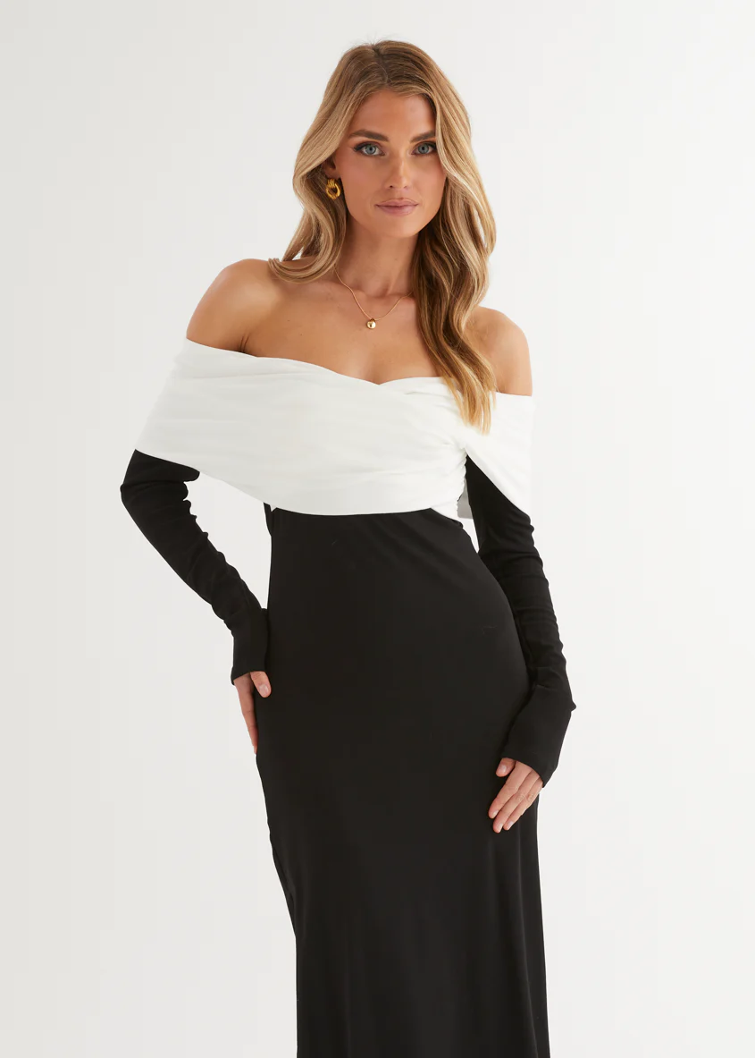 Revolver Off Shoulder Maxi Dress - Black Splice - Image 6