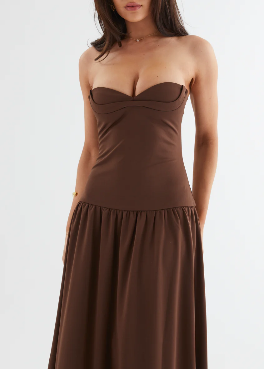 Rheanna Strapless Midi Dress - Chocolate - Image 11