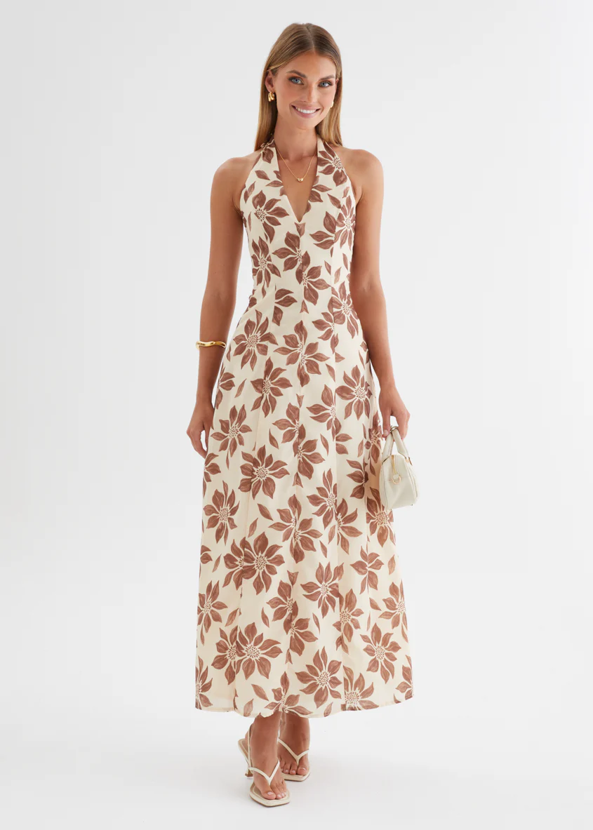 Ricci Halter Maxi Dress - Tan Flowers - Image 5
