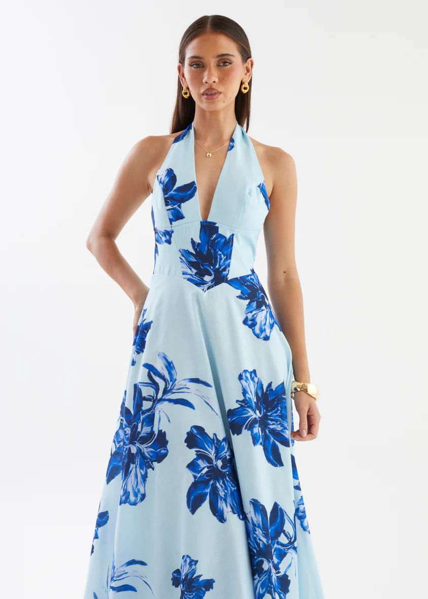 Ricky Halter Maxi Dress - Blue Flowers - Image 4