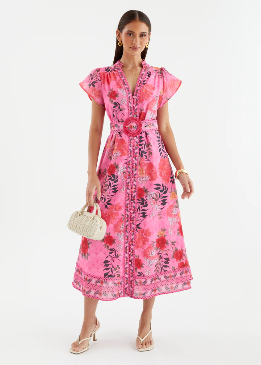 Rosetta Midi Dress - Magenta Garden - Image 4