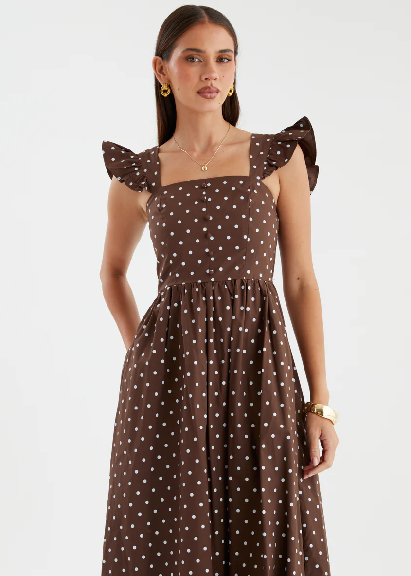 Ryanna Midi Dress - Brown Polka Dot - Image 3