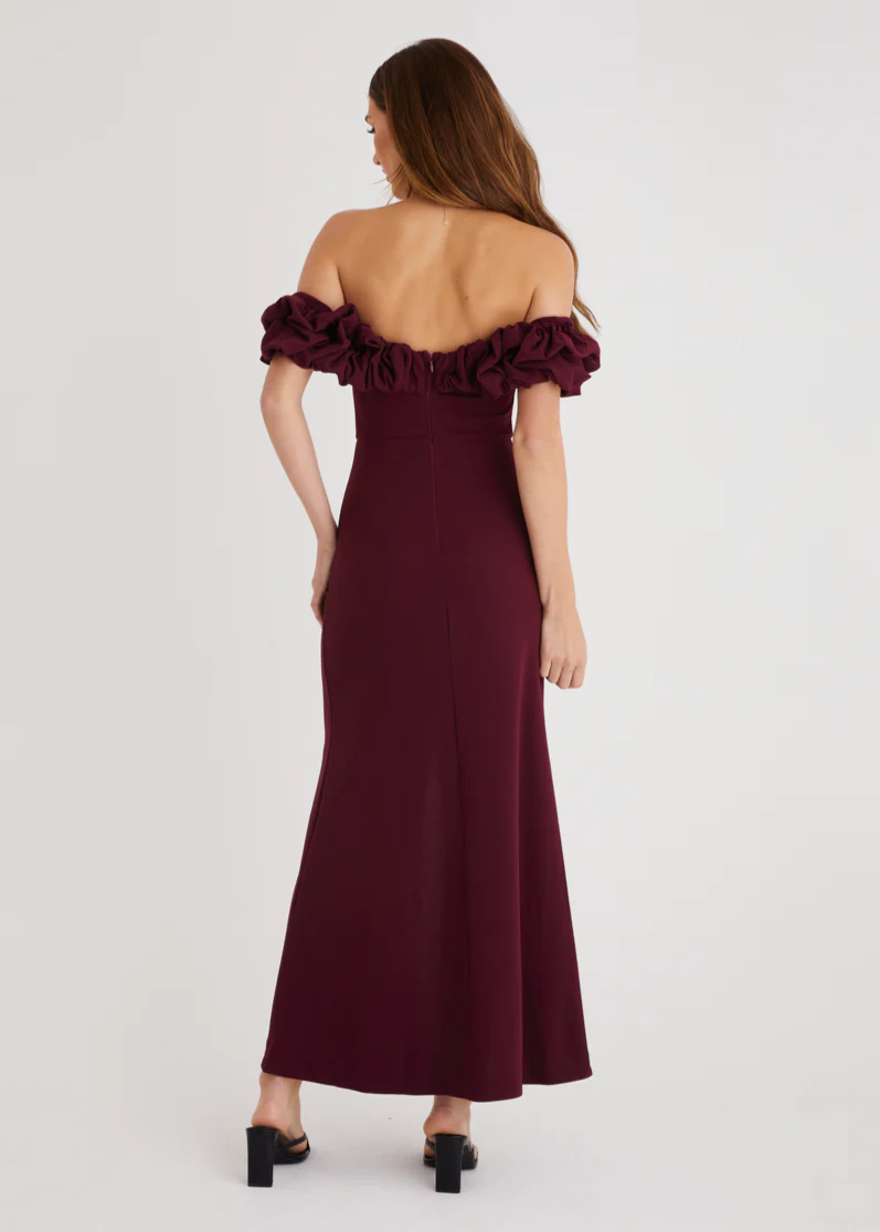 Rylee Off Shoulder Maxi Dress - Maroon - Image 6