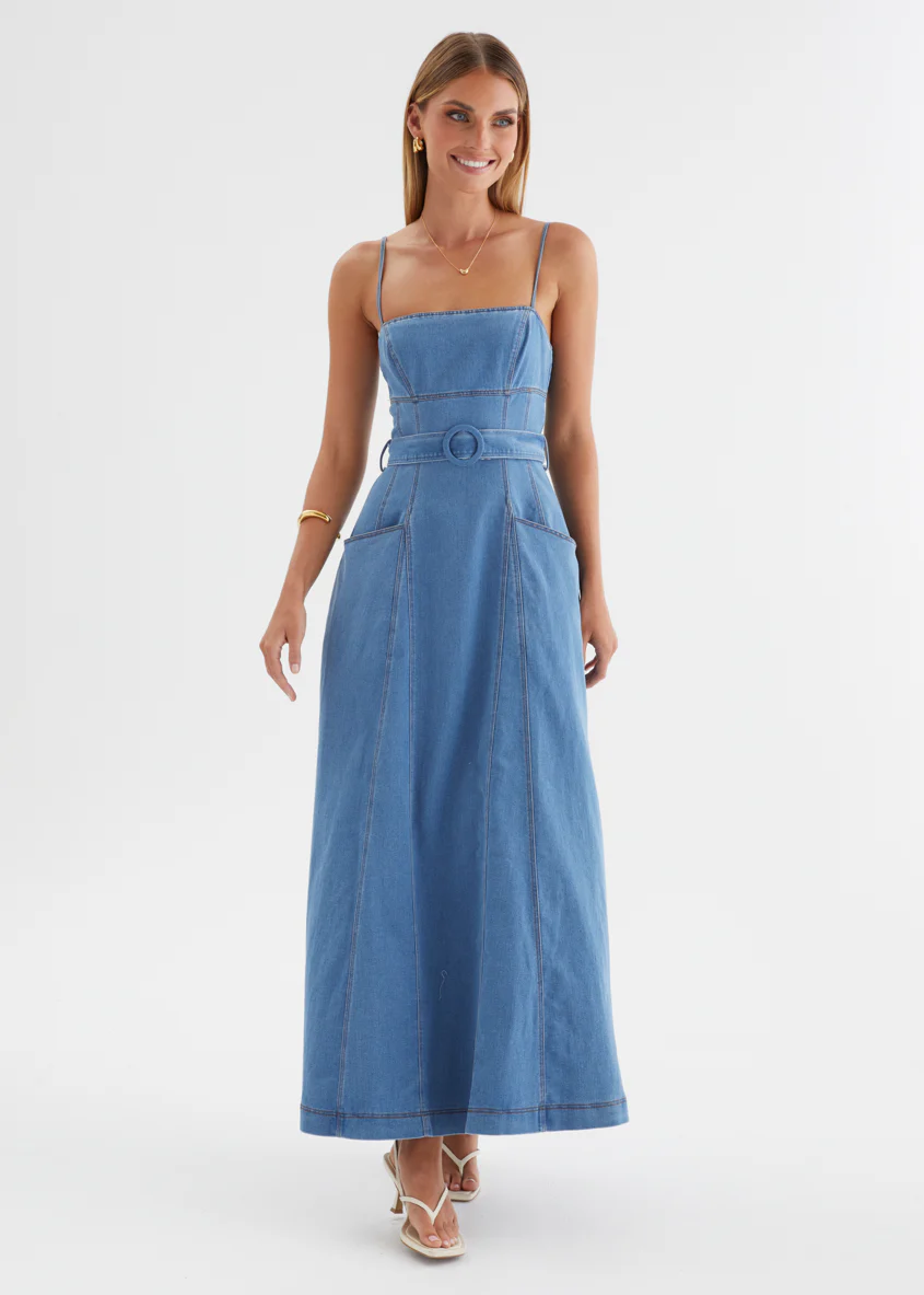 Sabar Denim Maxi Dress - Mid Blue - Image 6