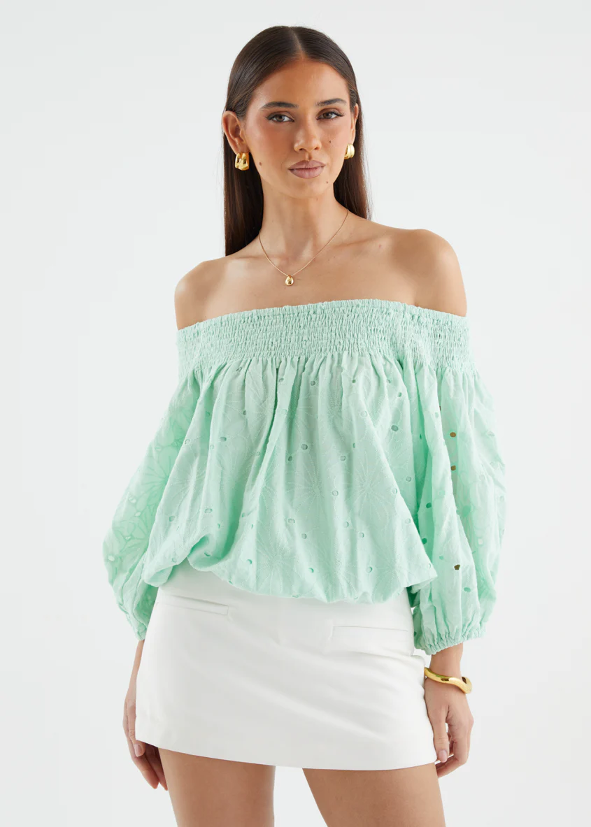 Saidie Off Shoulder Top - Pastel Green