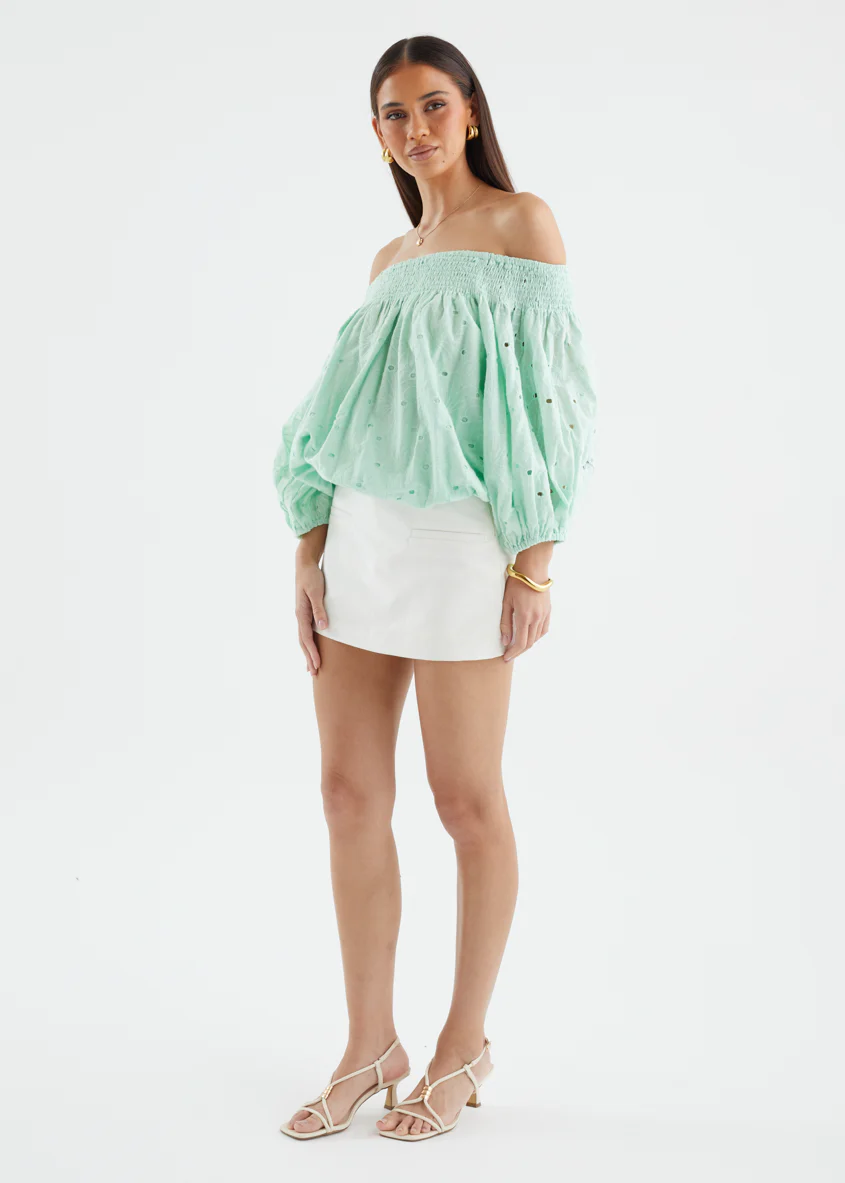 Saidie Off Shoulder Top - Pastel Green - Image 6
