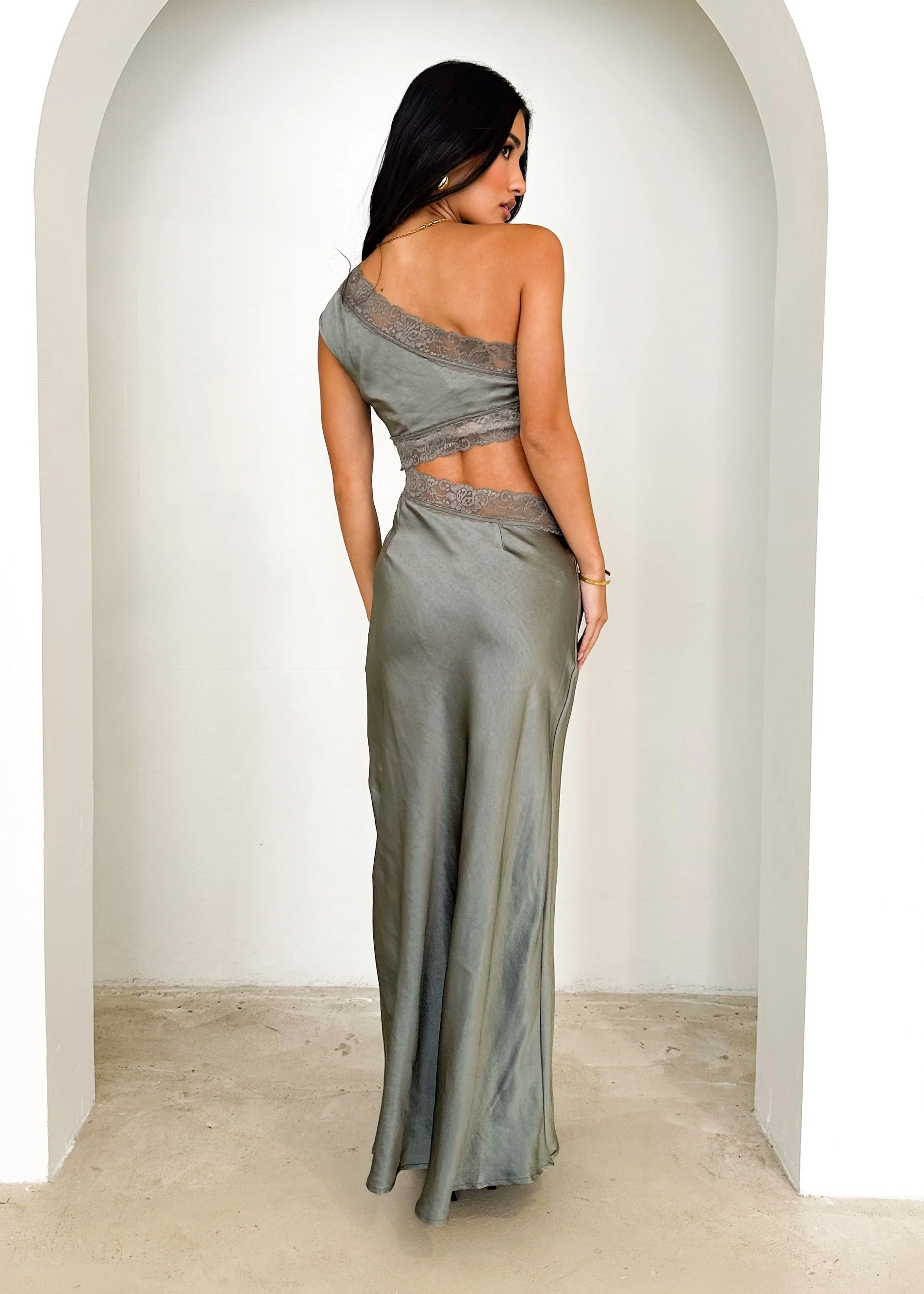 Sakshi One Shoulder Maxi Dress - Khaki - Image 6