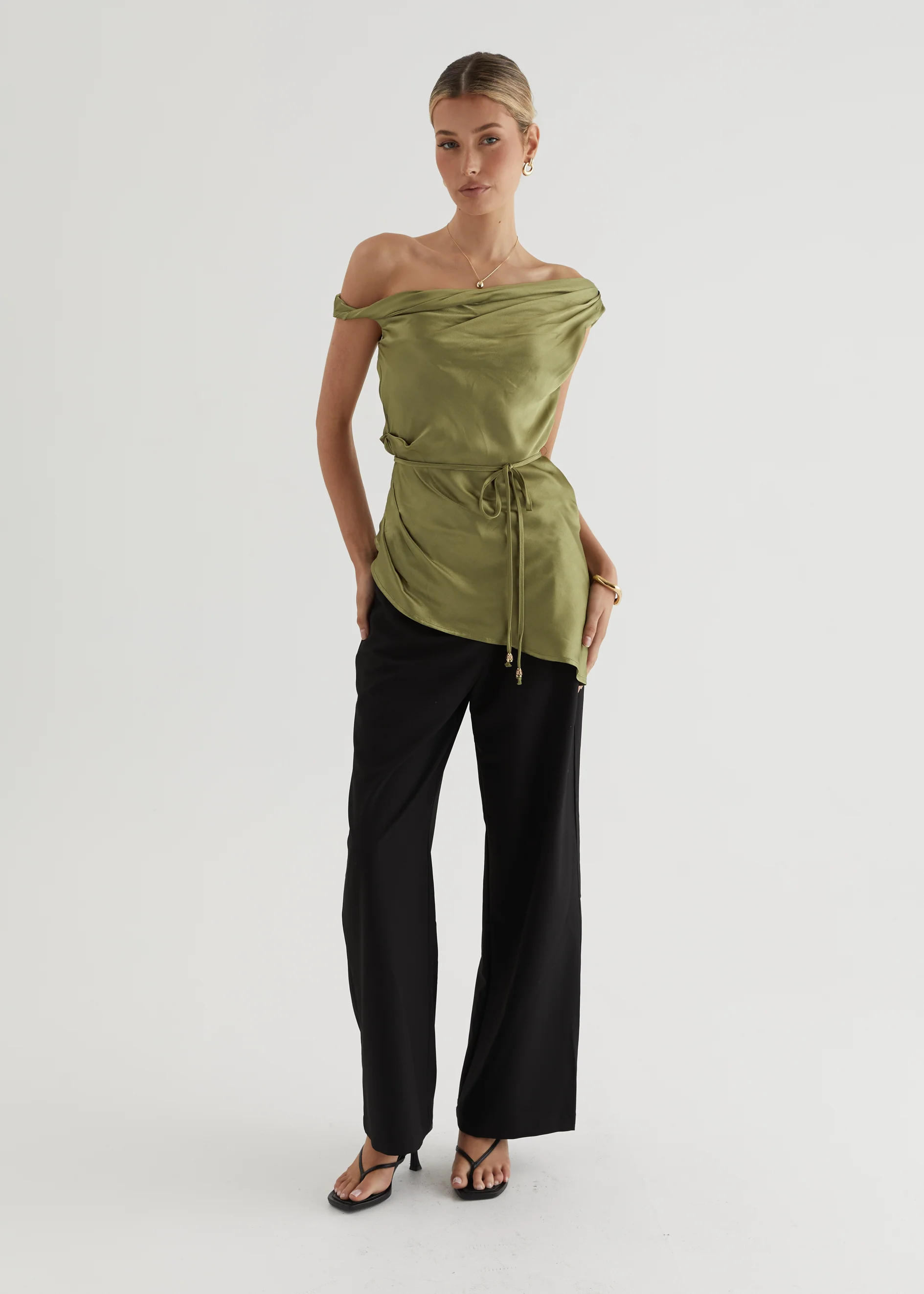 Sasha One Shoulder Top - Olive - Image 7