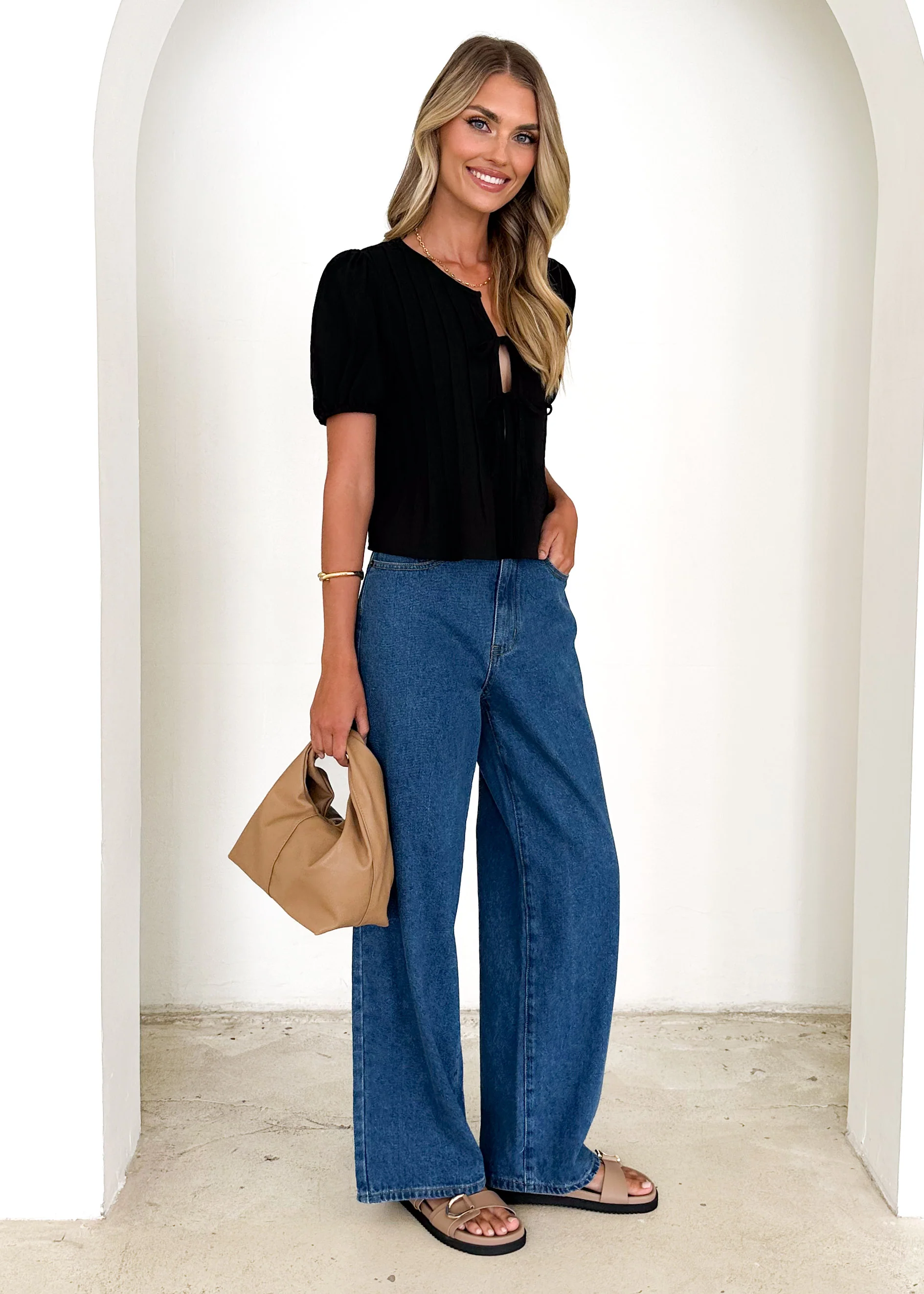 Shalia Pleated Top - Black - Image 5