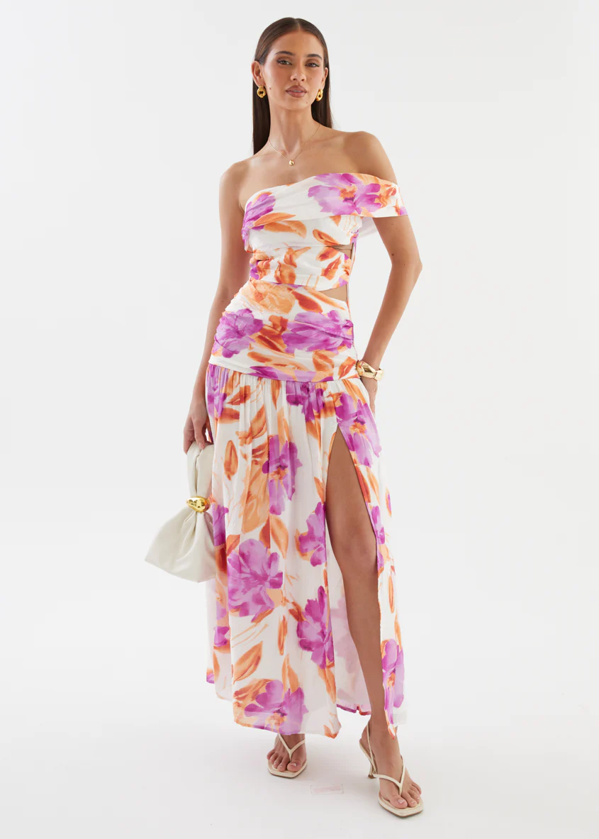 Shari One Shoulder Maxi Dress - Purple Flowers - Image 2