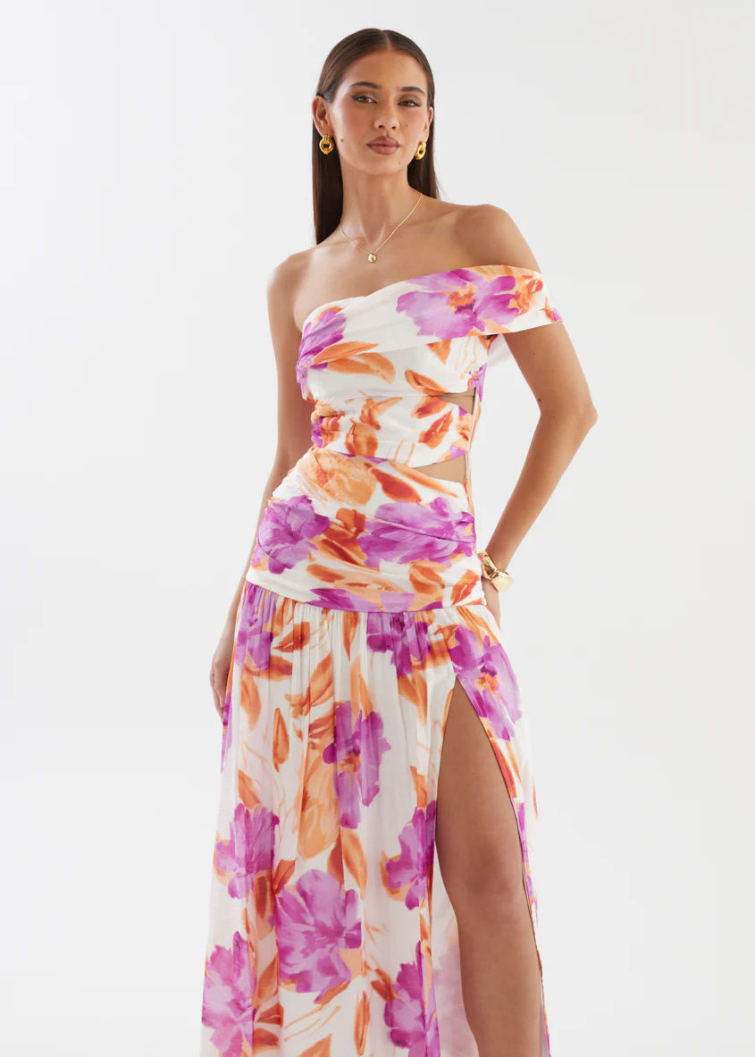 Shari One Shoulder Maxi Dress - Purple Flowers - Image 7