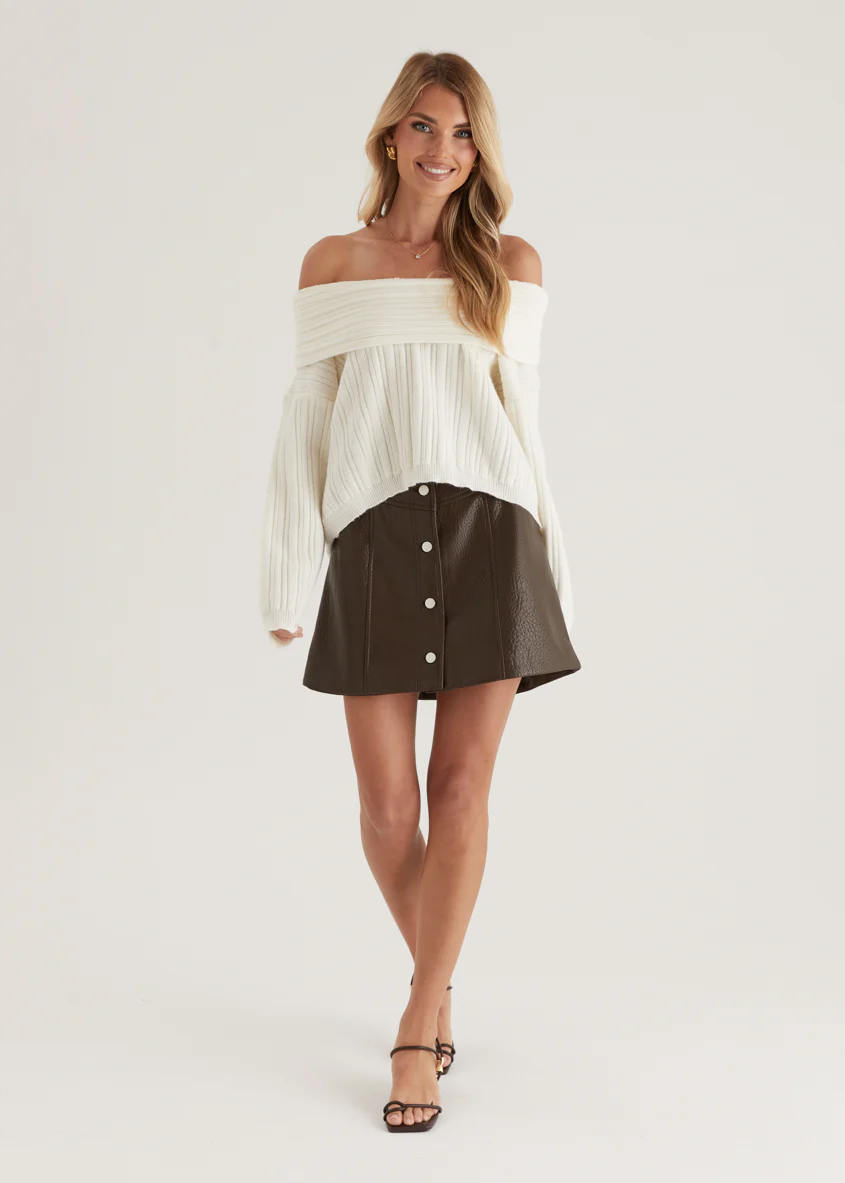 Shiloh Off Shoulder Sweater - Off White - Image 2
