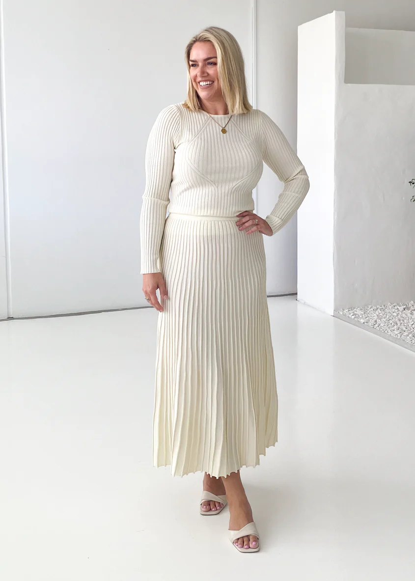 Skylee Knit Maxi Skirt - Cream - Image 14
