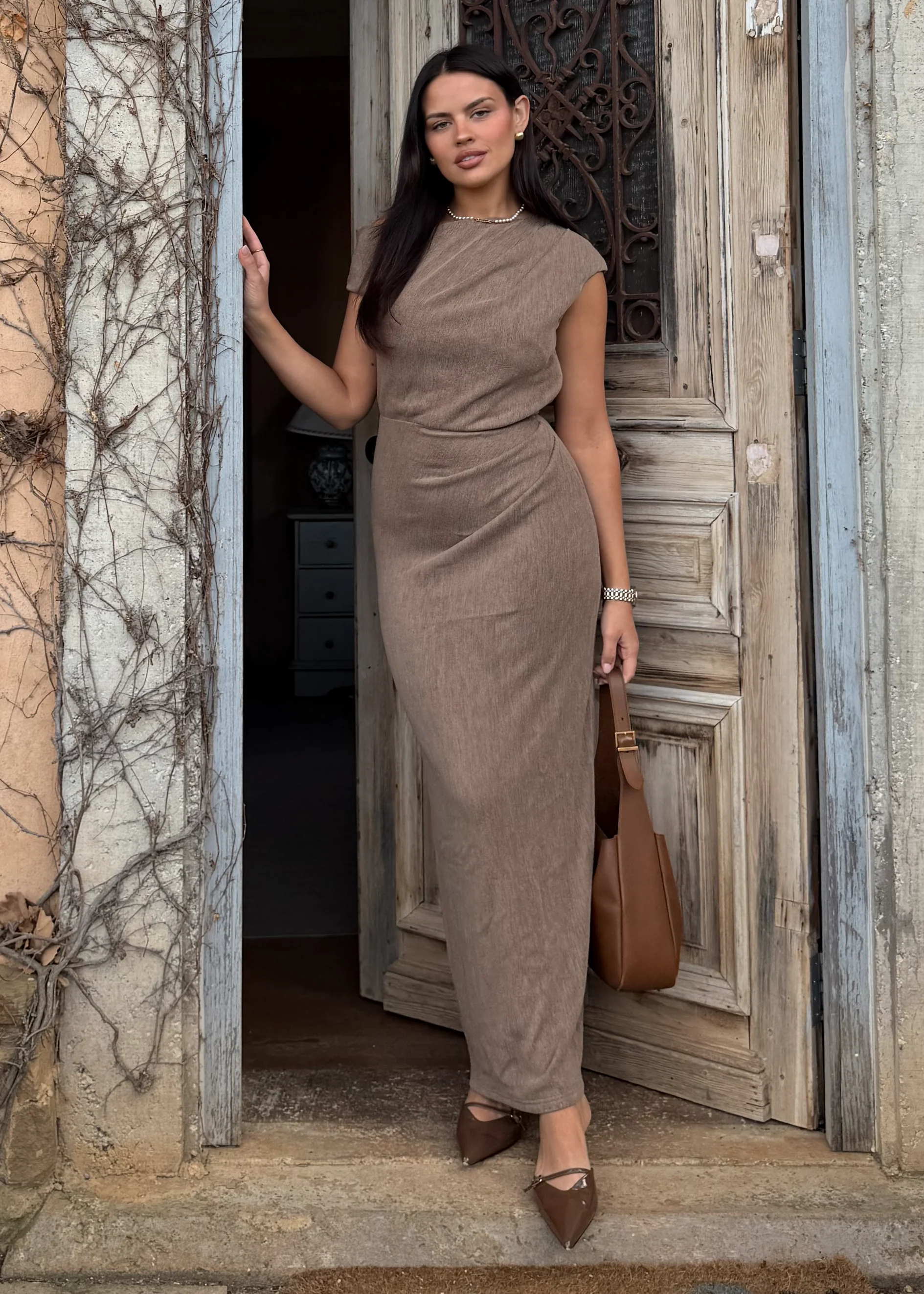 Tarni One Shoulder Maxi Dress - Chocolate - Image 10