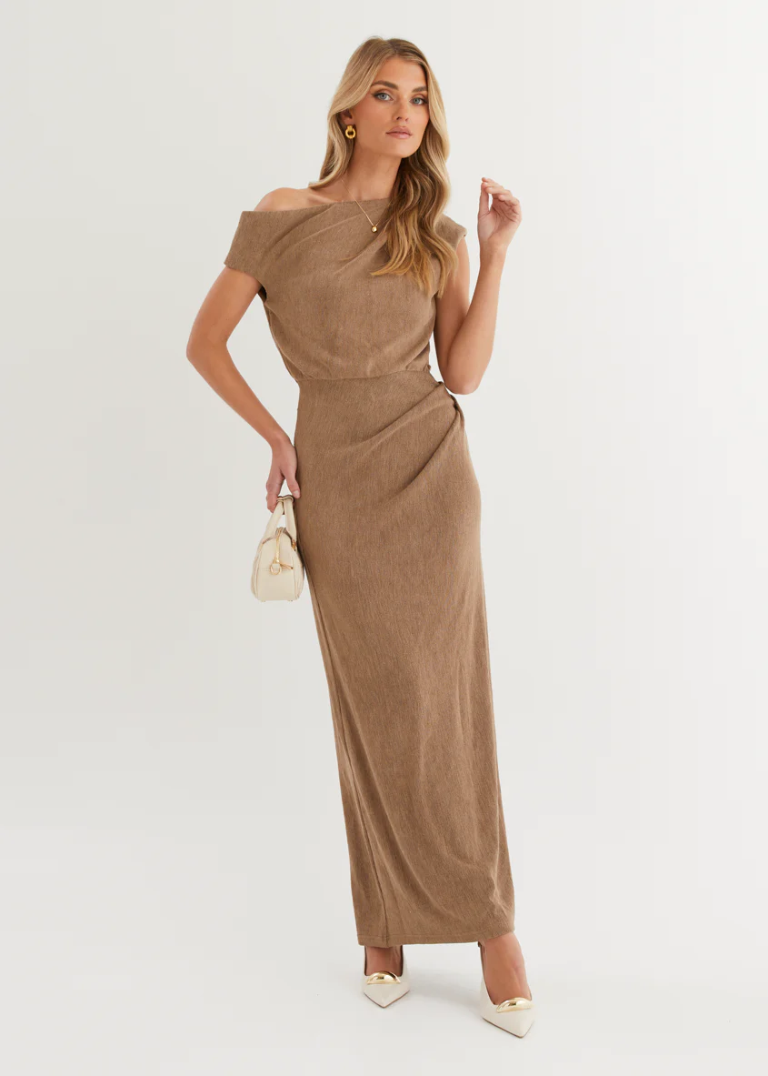 Tarni One Shoulder Maxi Dress - Chocolate - Image 3