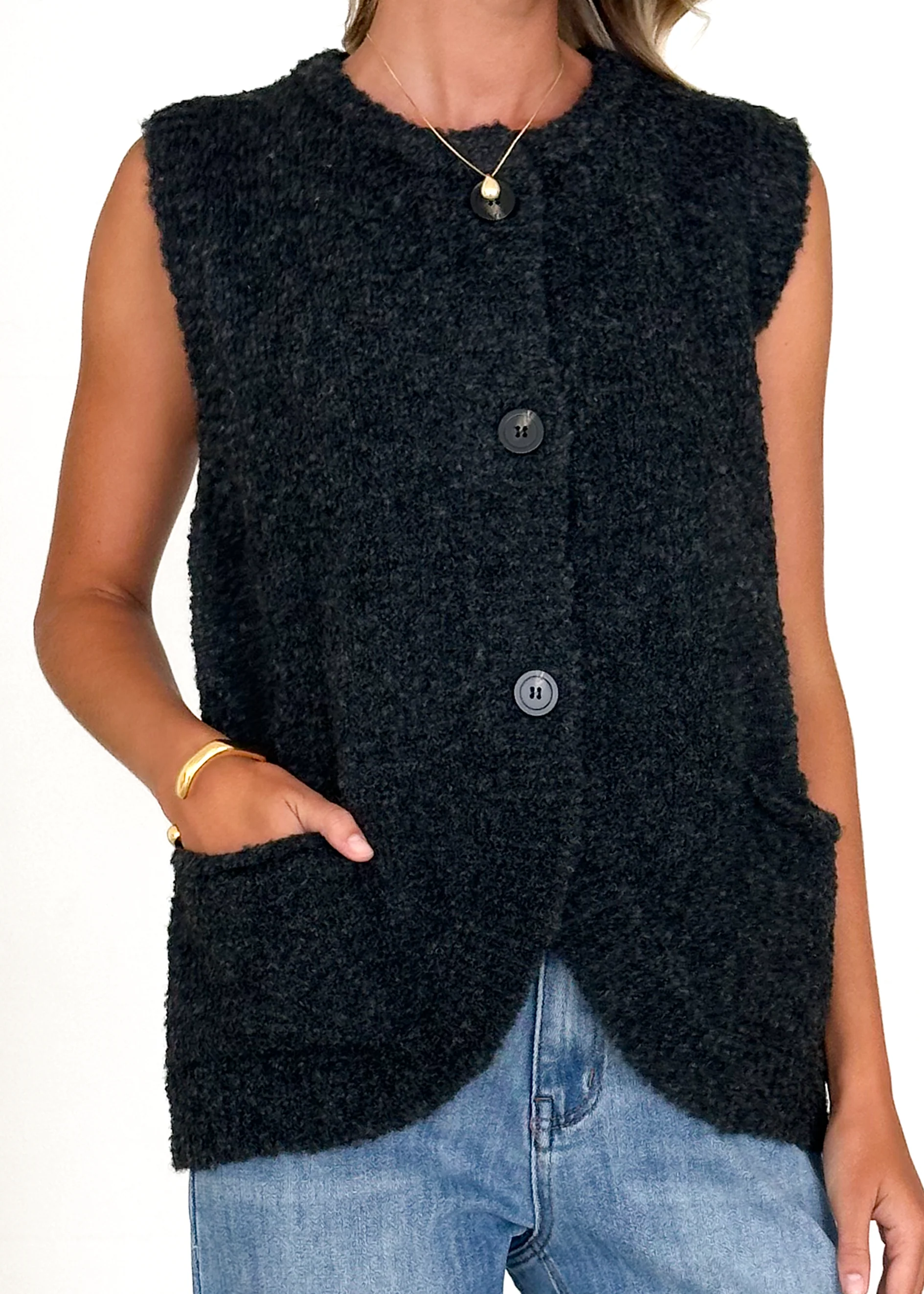 Tarragon Knitted Vest - Black - Image 6