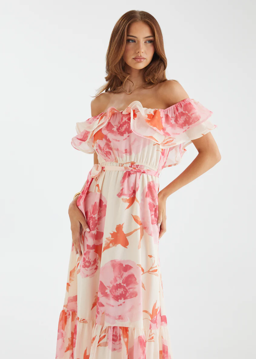 Tarsha Off Shoulder Maxi Dress - Pink Bloom - Image 2