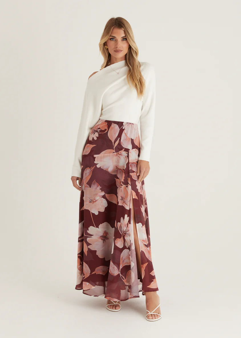 Tatum Maxi Skirt - Burgundy Floral - Image 15