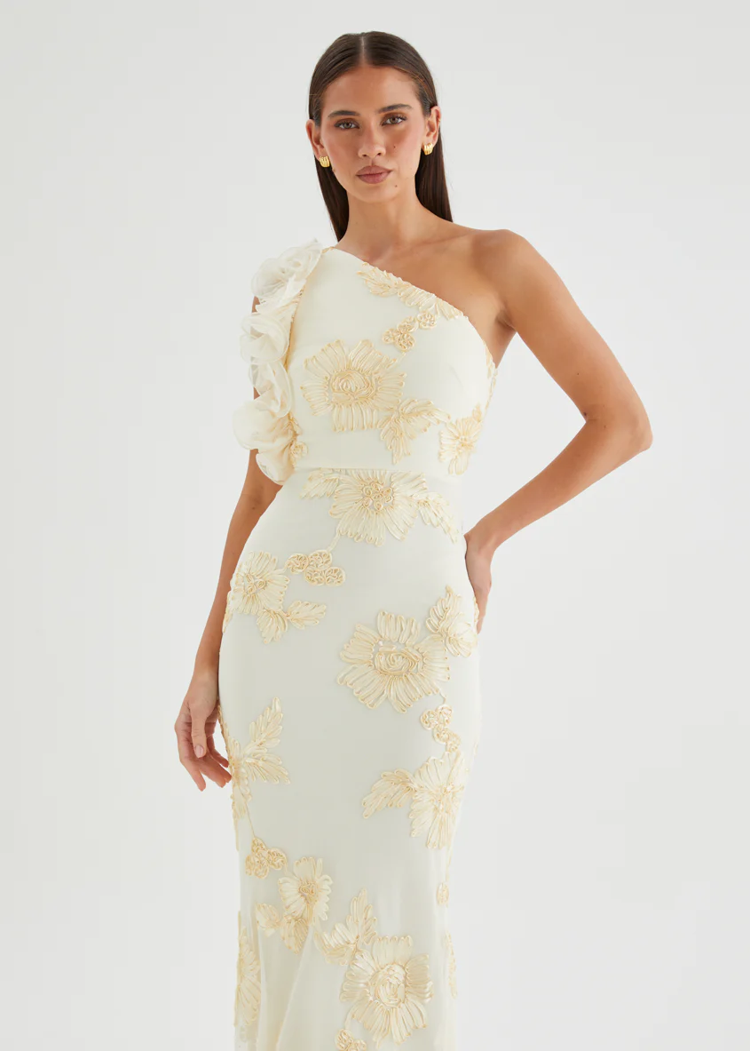 Taysia One Shoulder Mesh Maxi Dress - Butter - Image 3