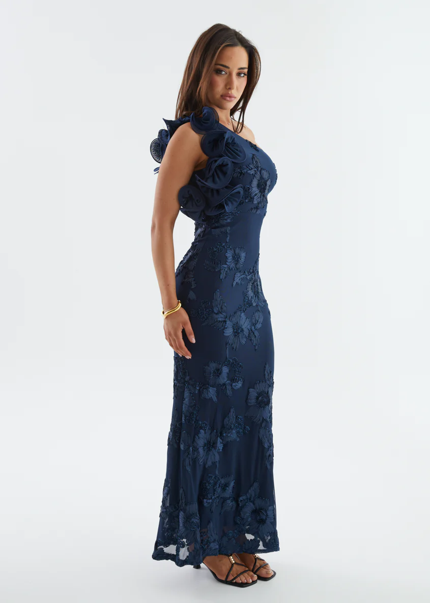 Taysia One Shoulder Mesh Maxi Dress - Navy - Image 6