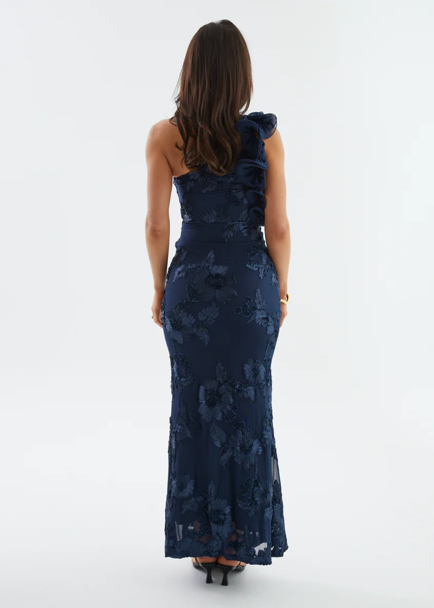Taysia One Shoulder Mesh Maxi Dress - Navy - Image 7